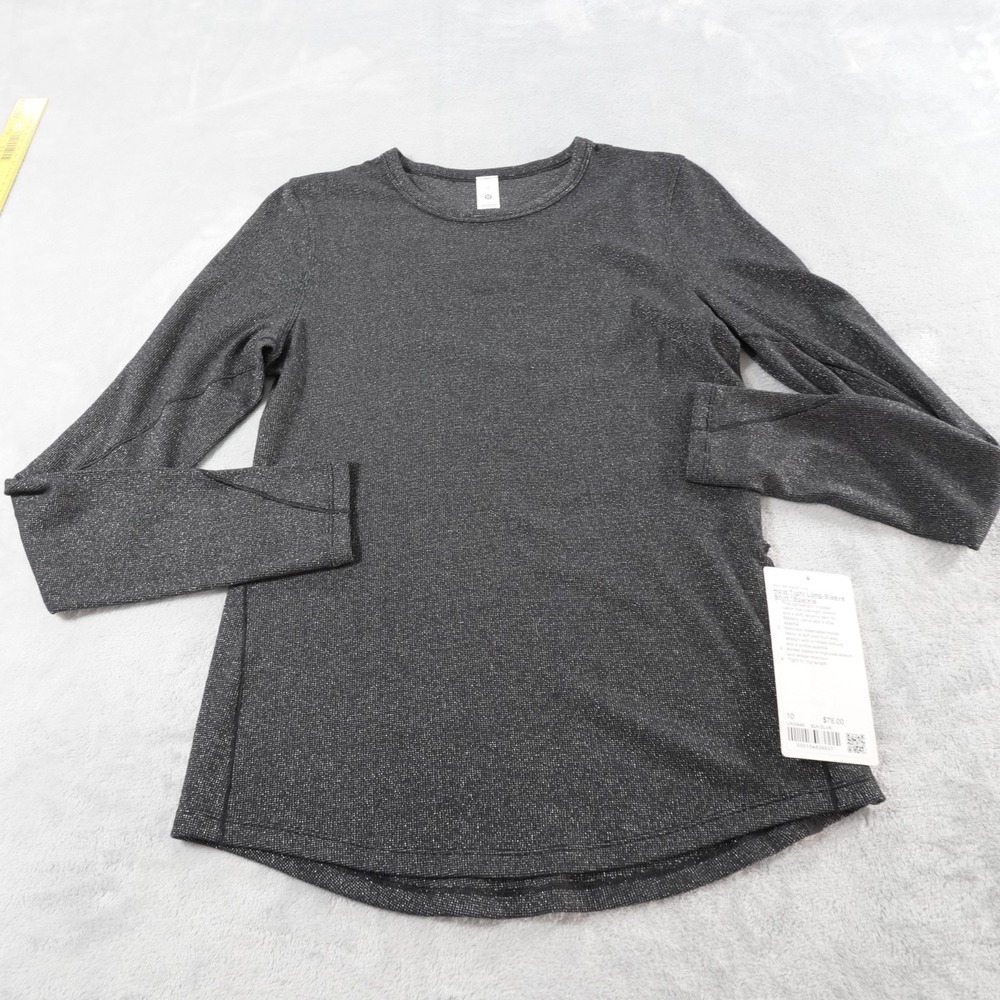 Lululemon Hold Tight Long Sleeve Shirt Womens 10 Black Silver Shimmer Stretch - Picture 5 of 11